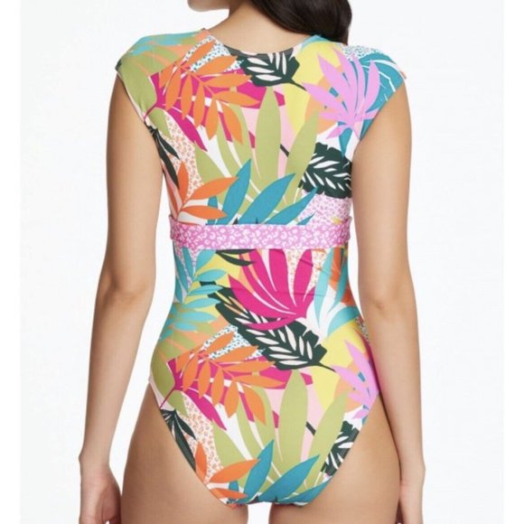 NWT Bleu Rod Beattie Women Wild Heart Key West Cap Sleeve One Piece Swimsuit - Picture 3 of 5